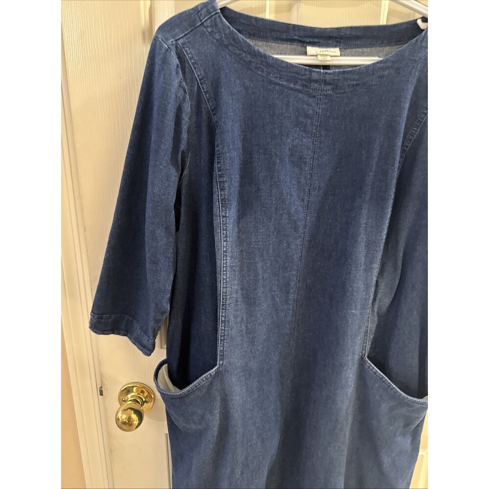 J. Jill Denim Shift Dress Pockets Minimalist Relaxed Cotton Sz Lge PT Dark Wash - Picture 3 of 10